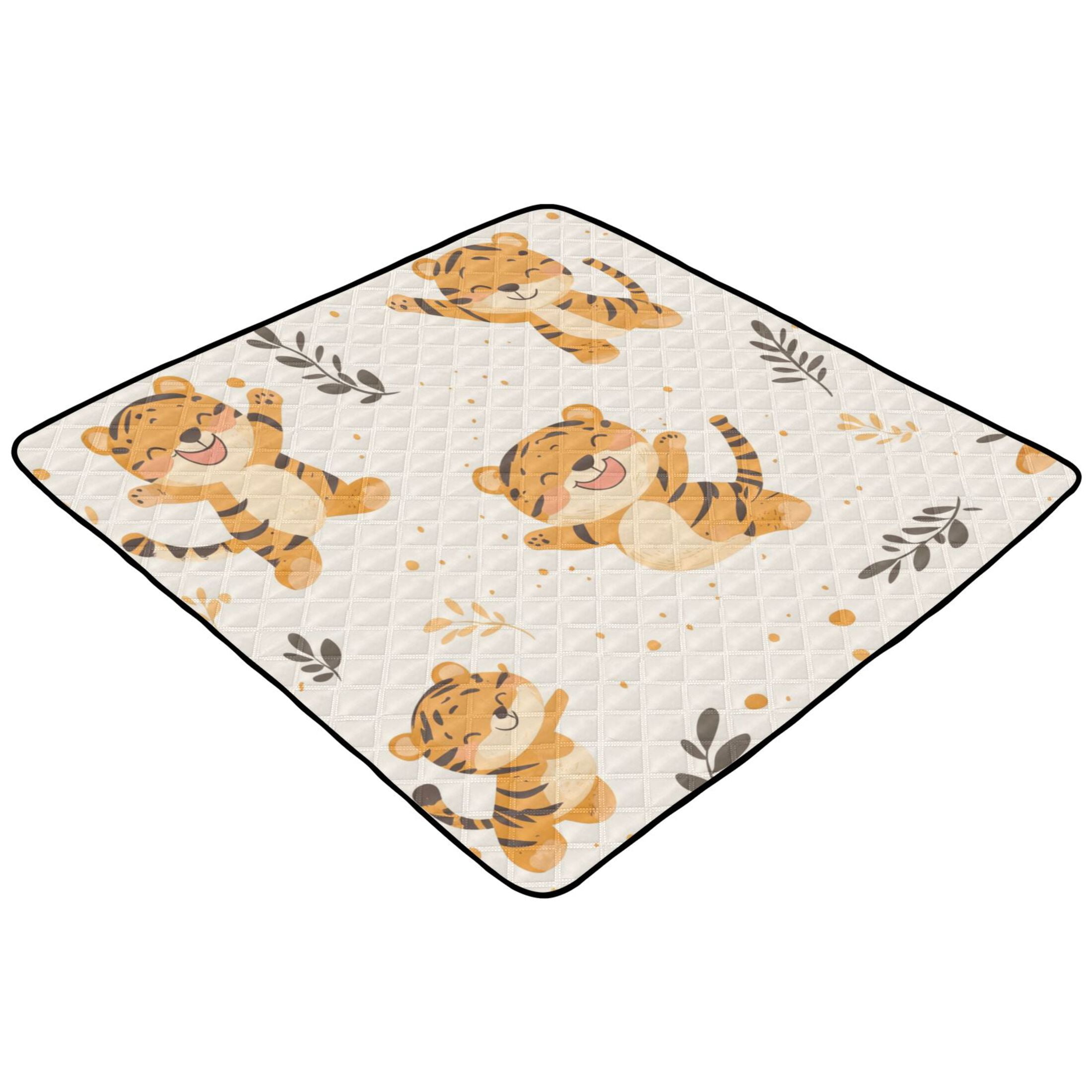 WOBOGO Cute Smile Jumping Tiger Baby Playmats Extra Large Waterproof Rollable Activity Pads for Toddlers 50×50inch