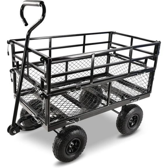 Furnibear Heavy Duty Steel Garden Cart 1500lbs Capacity, 6.35 cu ft, 40.55 inch x 27.56 inch Folding Utility Wagon with Double-Layer Removable Side, Black