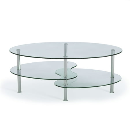 Ryan Rove Ashley 38 Inch Oval Two Tier Clear Glass Coffee (Best Master Furniture Multicolor Glass Coffee Table)