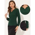 thumbnail image 2 of Blusa de trabajo elegante con cuello en forma de corazón y manga larga para mujer Verde oscuro S, 2 of 4