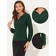 thumbnail image 2 of Blusa de trabajo elegante Allegra K con cuello en forma de corazón y manga larga para mujer Verde oscuro XL, 2 of 4