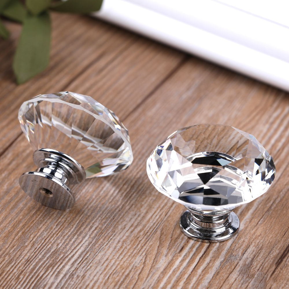 OTVIAP Door Knobs Crystal Glass Drawer Knobs Diamond Shape