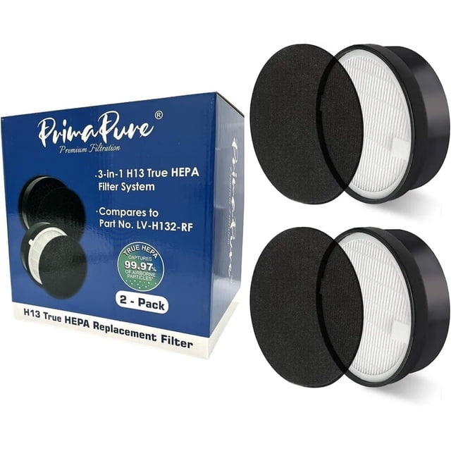 Paquete de 2 Filtros HEPA 3 en 1 PrimaPure H13 de Repuesto para Purificador de Aire LV-H132 de LV-H132-RF.