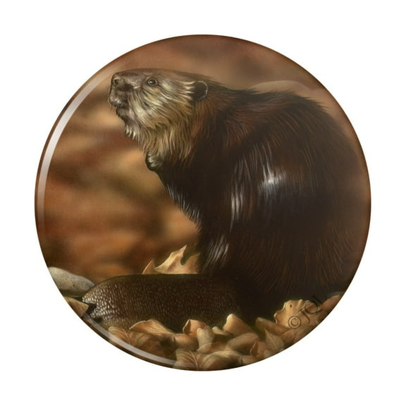 Beaver by the River Pinback Button Pin