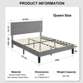 thumbnail image 3 of VECELO Queen Bed Frame with Adjustable Height Upholstered Headboard, Strong Wood Slat Support, No Box Spring Needed, Dark Gray, 3 of 8