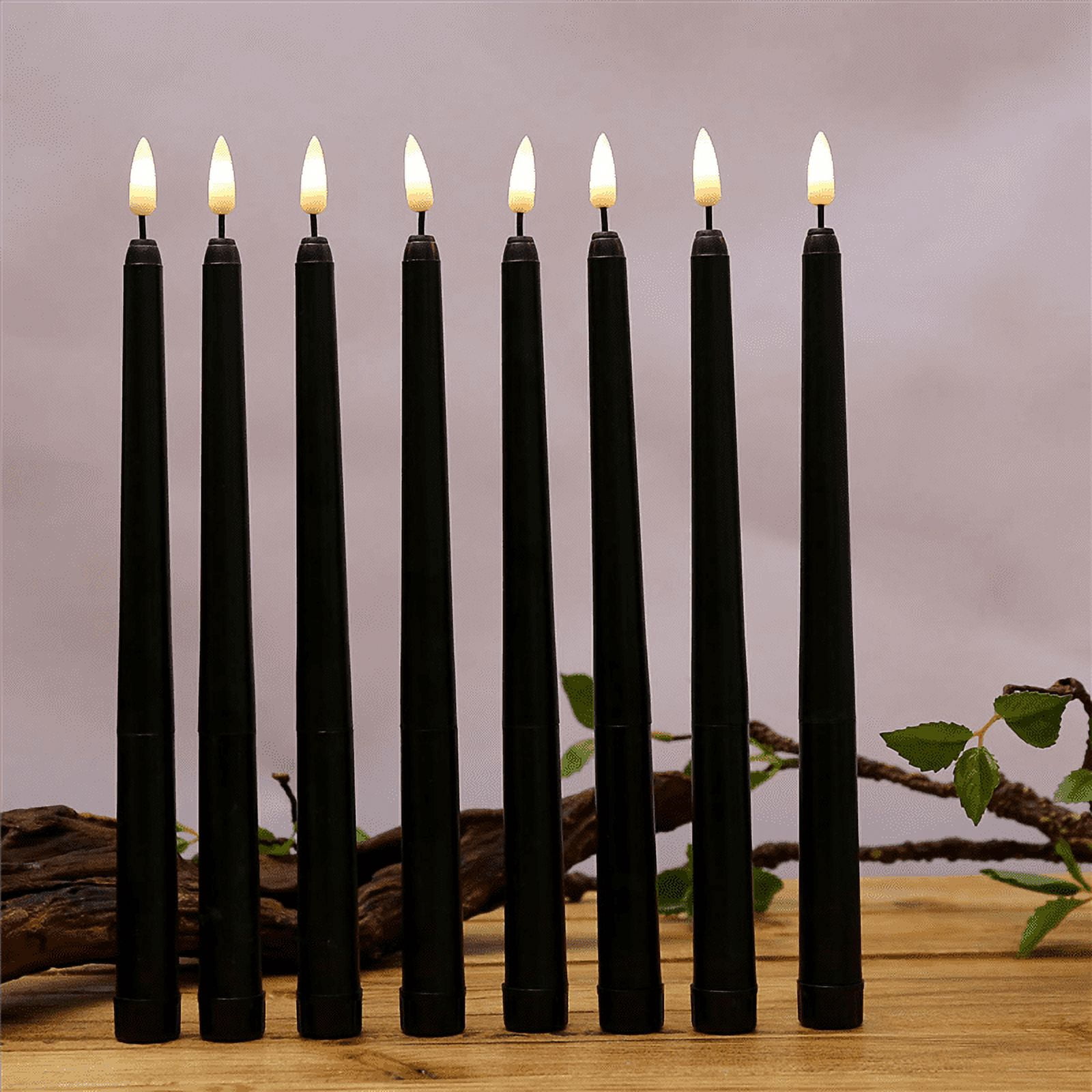 12Pcs Flameless Black Taper Candles Flickering with 10-Key Remote Timer, Operated LED Candlesticks Window Candles
