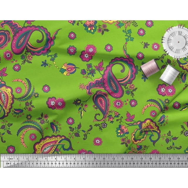 Soimoi Silk Fabric Floral & Paisley Print Sewing Fabric Yard 42 Inch Wide