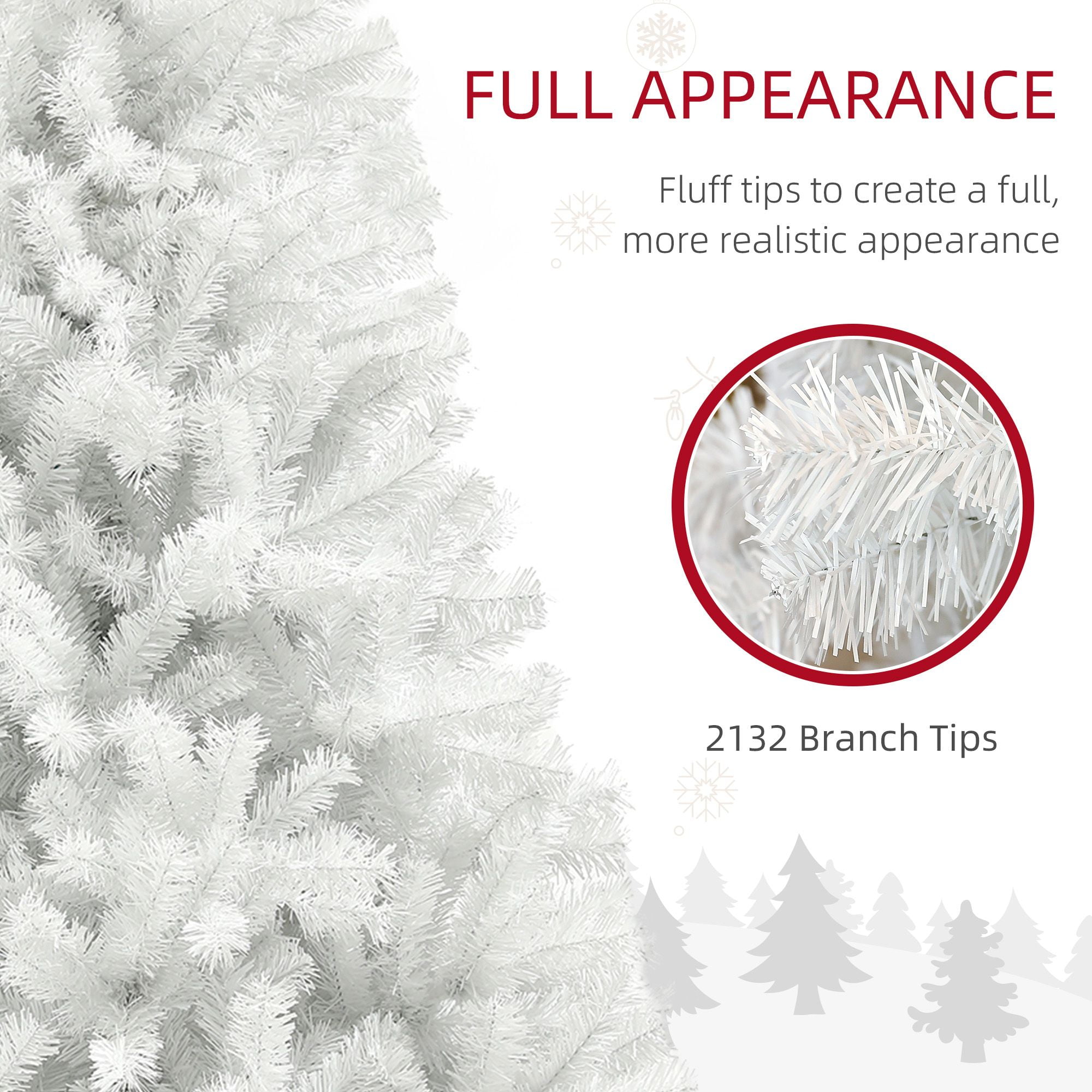 9FT White Fake Christmas Tree, Unlighted Artificial Trees w/ 2132 Branch Tips, Auto Open & Steel Base, Perfect for Home, Holiday