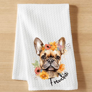 Custom designer kitchen dish towels, Bigfoot, Frenchie