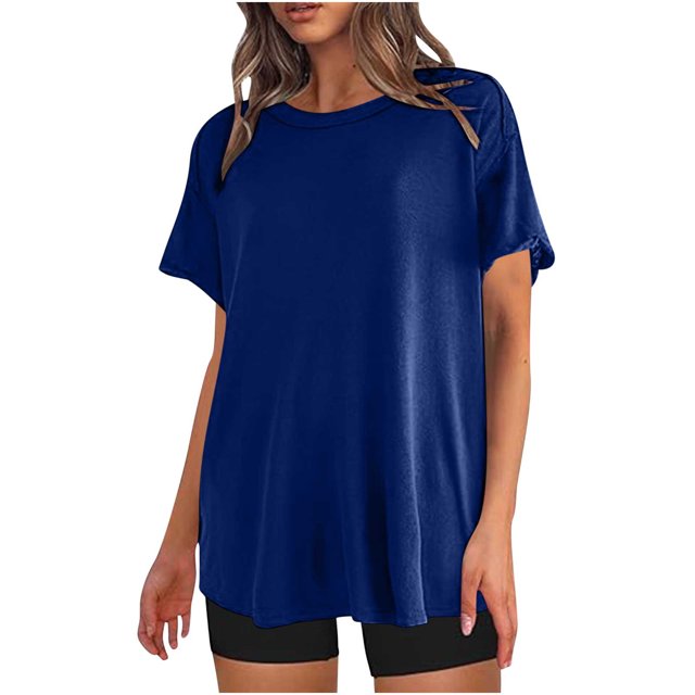 GigrtiJin T-Shirts Oversize pour Femmes Col Rond Manches Courtes 2025 T-Shirts d'Été Couleur Unie Tops Athlétiques Amples