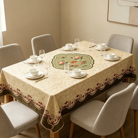 PVC Tablecloth Waterproof Oil-Proof Washable Table Cover Floral Print Kitchen Dining Room Tablecloth for Daily Meals Parties Holiday Gatherings Outdoor Picnics