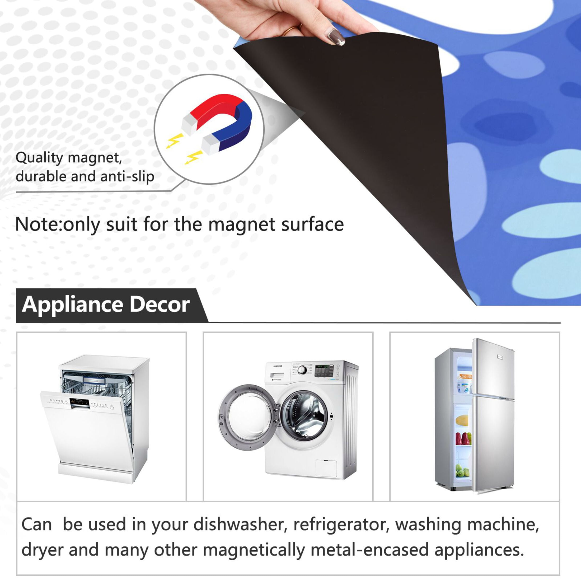 Dishwasher Magnetic Refrigerator Magnet Cover Sticker Home Decorative 23"x26" Blue Playful Splashes