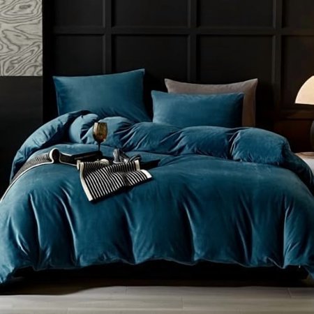 Blue Flanne Velvet Duvet Cover Queen Sizel Duvet Cover Bedding Sets, 3pcs Ultra Soft Luxury Textured Modern Crystal Velvet Duvet Covers with Zipper Closure(Blue, Queen)