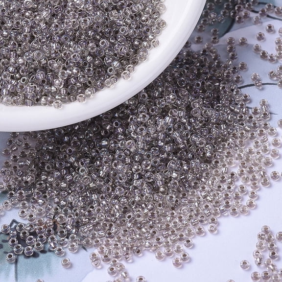 MIYUKI Round Rocailles Beads Japanese Seed Beads 11/0 (RR2195) Taupe Lined Crystal AB 2x1.3mm Hole: 0.8mm about 1111pcs/10g