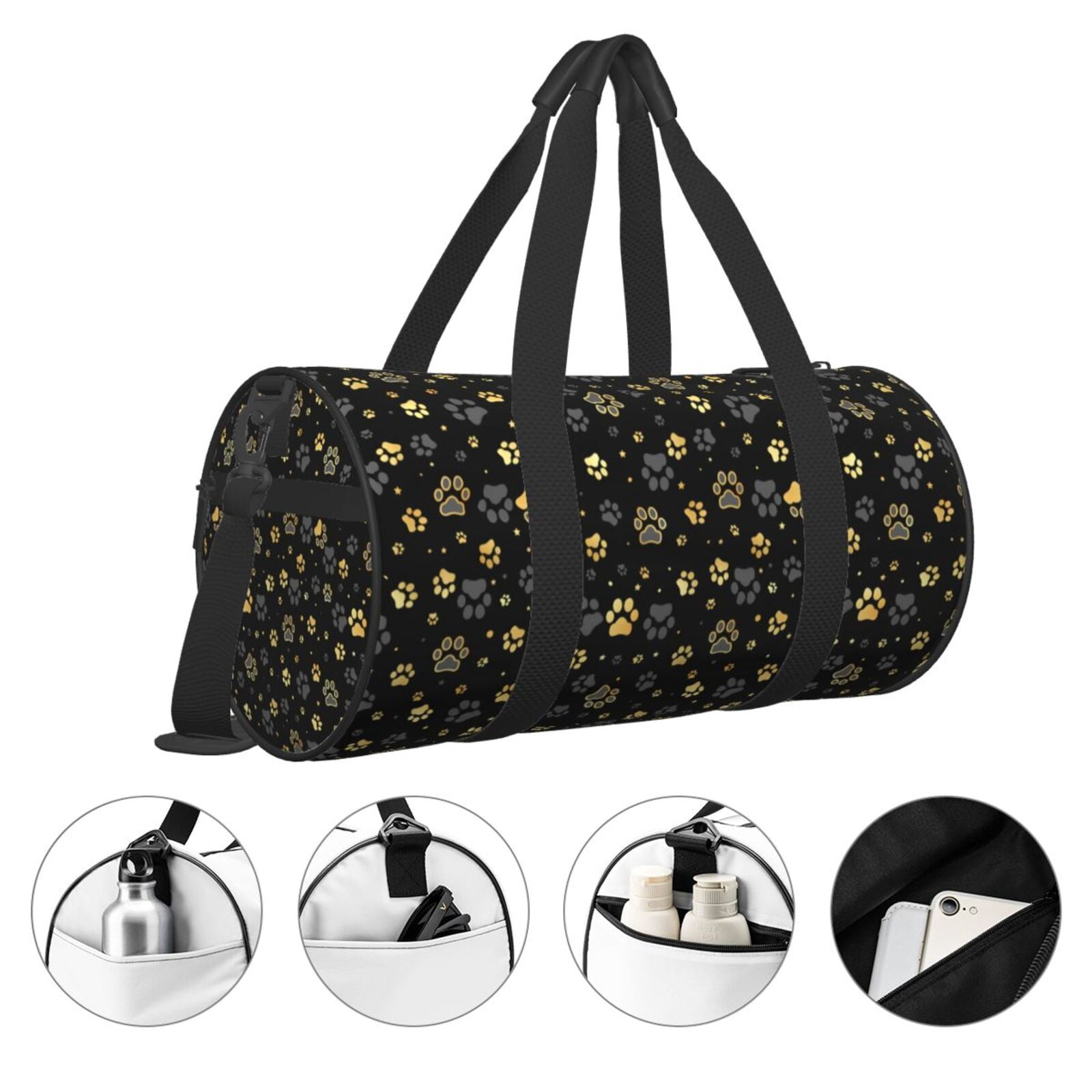 Xecao Gold Dog Paw Print Travel Duffle Bag, Bag Carry On Tote Bags for Women, Travel Sport Gym Bag for Men, Hospital Bag for Labor and Delivery