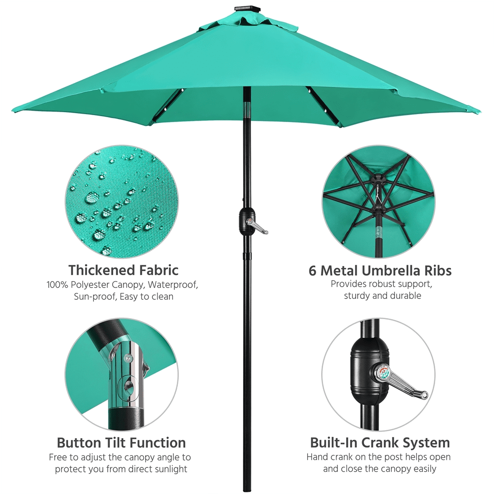 Renwick 7.5Ft Patio Market Umbrella with 18 LED Lights, Turquoise