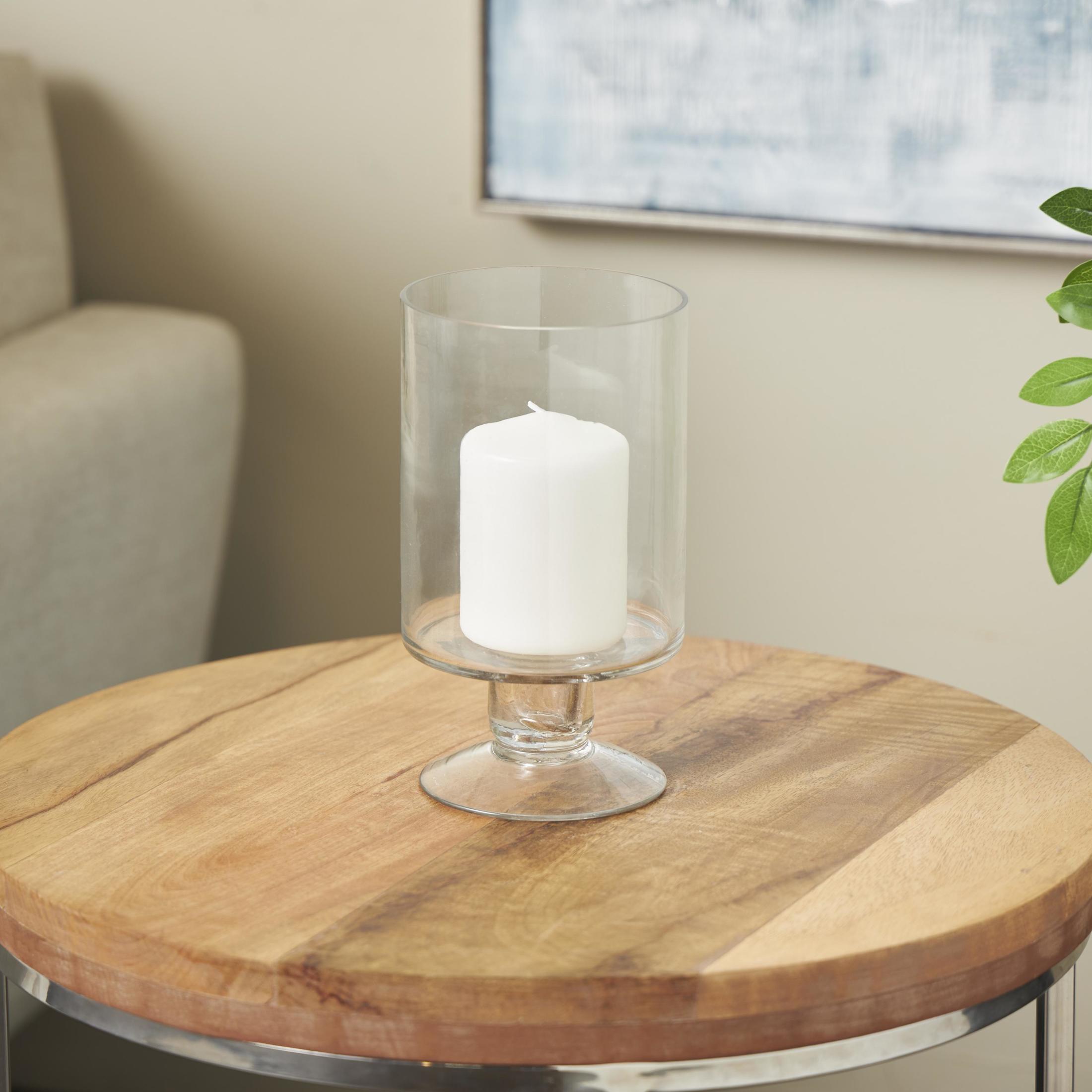 DecMode Glass Wide Candle Holder with Elevated Base