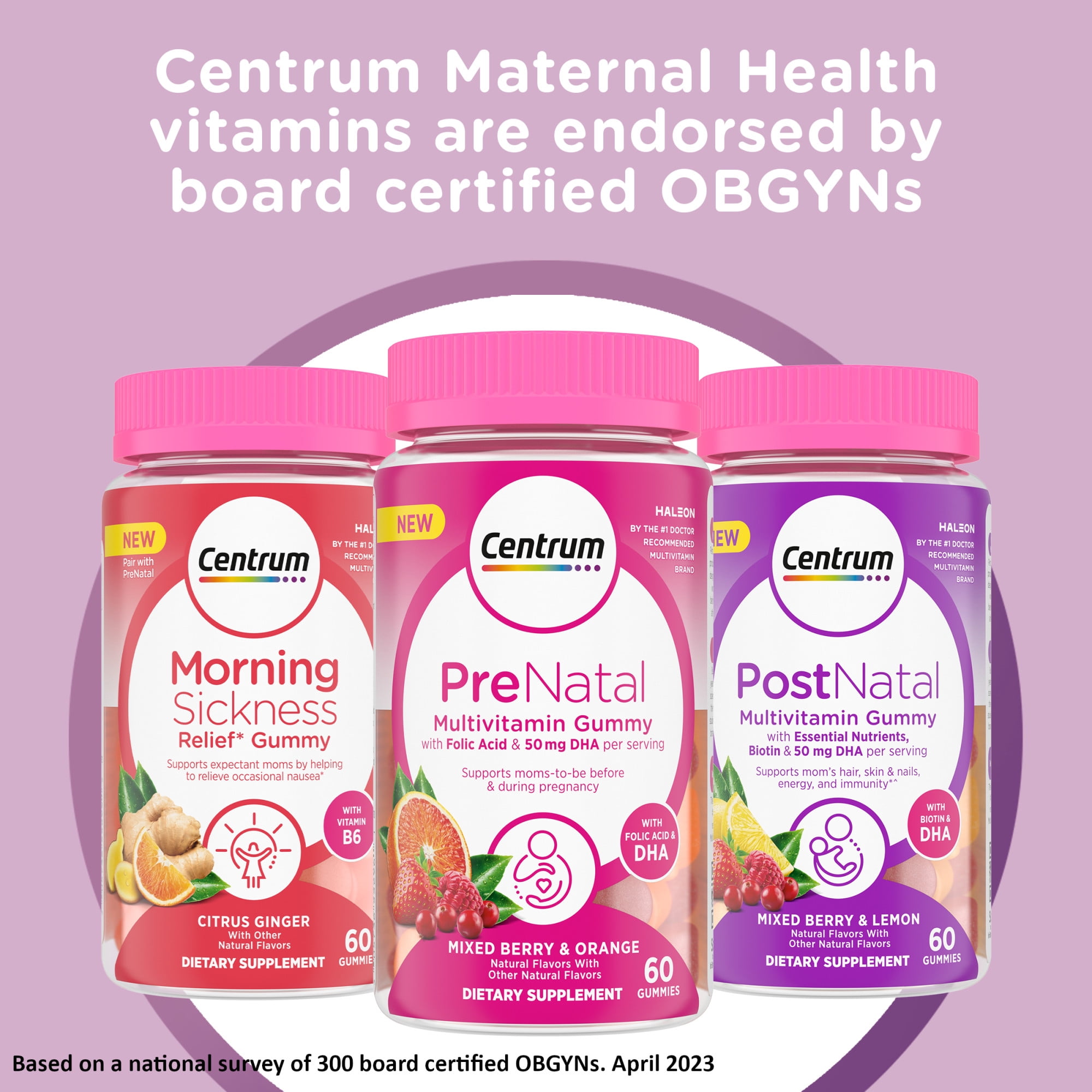 Centrum Prenatal Vitamin Gummies for Morning Sickness Relief, Citrus Ginger Flavor, 60 Count