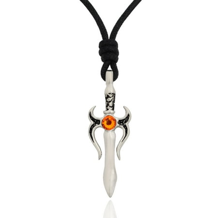 - Orange Stylish Sword Silver Pewter Charm Necklace Pendant Jewelry With Cotton Cord
