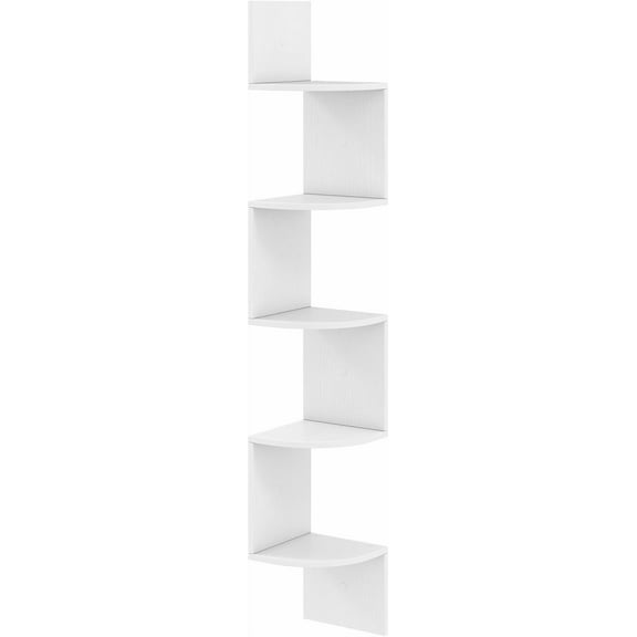 XgoodX Corner Shelf Wall Mounted, 5-Tier Hanging Bookcase, Wood Storage Organizer, Modern Display Rack, Corner Floating Shelves for Bedroom, Living Room, Kitchen, Home Office (1, White)