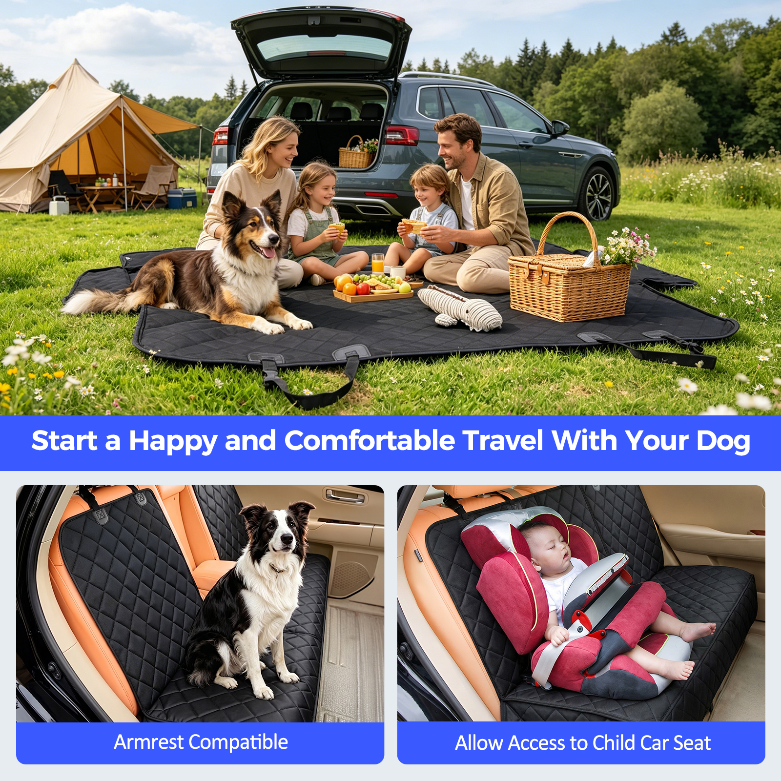 Cornmi Dog Car Seat Cover, Waterproof Back Seat Protector, Black photo 4