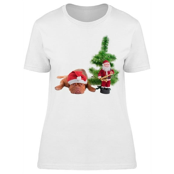 Puppy, Santa And Christmas Tree T-Shirt Women -Image by Shutterstock, Female Small