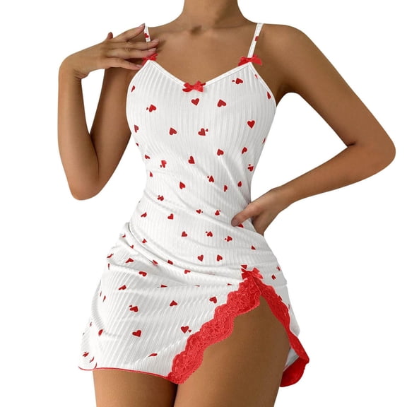 Nightgowns & Sleepshirts Women Satin Lace Trim Sleep Dress V Neck Chemise Nightwear Lingerie Dress Breathable Comfortable Short Sleeve Pajamas