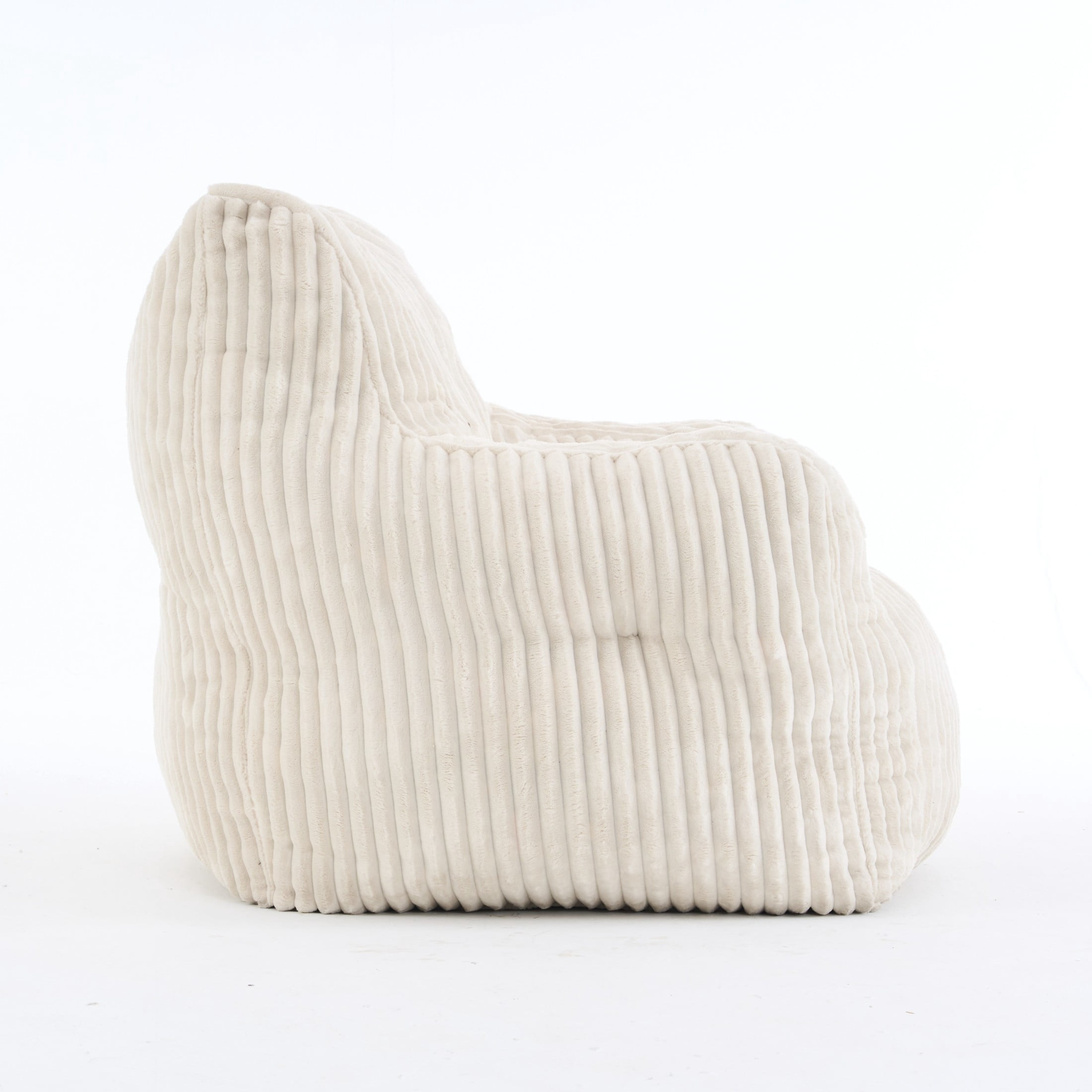 Noble House Solley 39" Fluffy Corduroy Bean Bag Chair, Memory Sponge Floor Lounger Accent Seat for Living Room, Beige