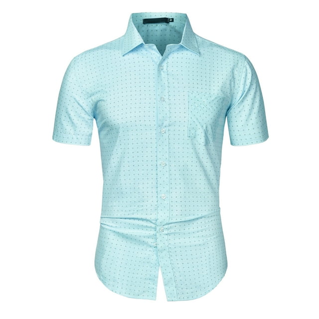 INSPIRE CHIC Chemise à Pois à Manches Courtes pour Homme, Boutonnée, Bleu Pâle 34