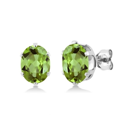 Peridot Green Stud Sterling Earrings - 2.60 Ct Green Peridot 925 Sterling Silver Stud Earrings