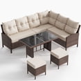 thumbnail image 3 of POTEBAN Outdoor Rattan 7-Piece Dining Set, Sectional Sofa Couch with Table & Chairs, All-Weather Conversation Set for Deck, Backyard, Khaki, 3 of 8