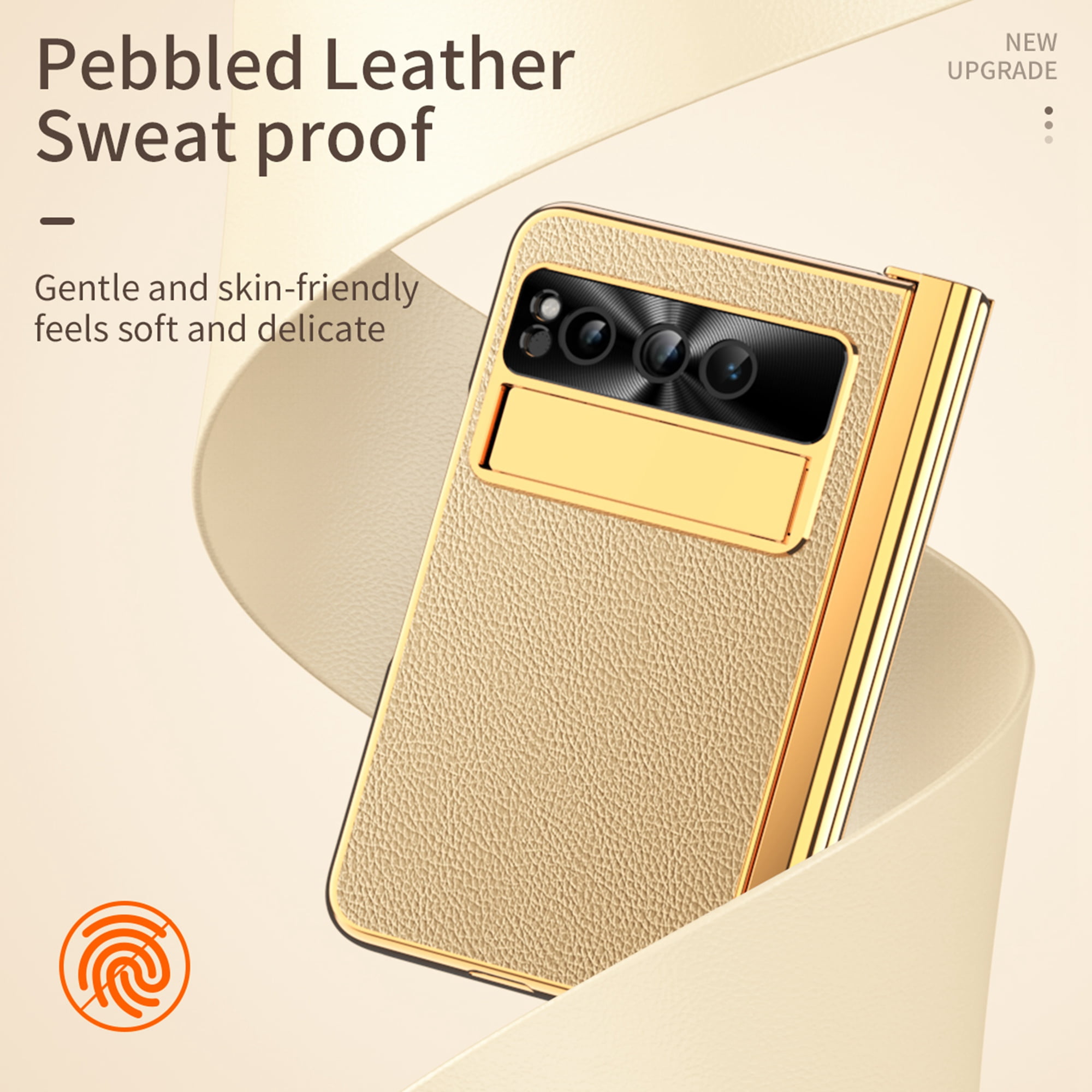 Dteck for Google Pixel Fold Case with Built-in Tempered Glass Screen Protector, Full Body Hinge Protection Shockproof Case with Pen Slot for Pixel Fold, Gold