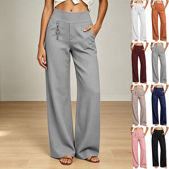 Otvok Ladies Business Casual Bottoms, Elastic High Rise Relaxed Fit Wide Leg Dress Pants for Daily Commute
