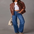 thumbnail image 2 of Women Leather Jacket  Long Sleeve Zipper Closure Bomber Jacket, 2 of 9