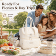 thumbnail image 2 of Double Layer Insulated Lunch Bag, Multi Functional Portable Tote Handbag, Leakproof Thermal Food Container Bag for Work Picnic Travel Outdoor Office Lunch Box Carrier, Beige, 2 of 7