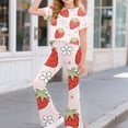 thumbnail image 2 of Faraee Girls 2 Piece Clothes Cute Floral Print Twist Front Short Sleeve Top and Bell Bottom Pants Set Kids Casual Summer Outfits 7-12 Years Light Pink, 2 of 7