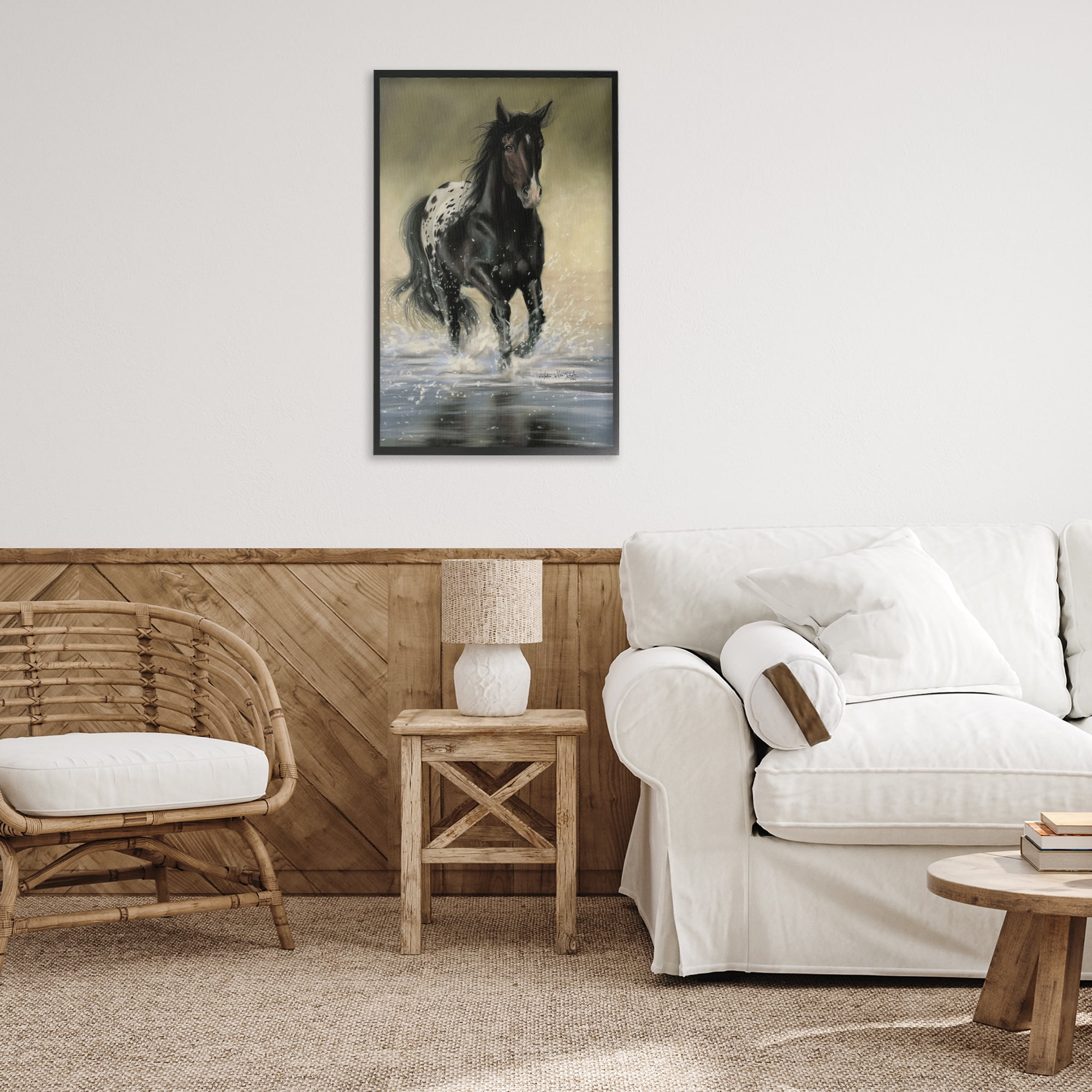 Stupell Industries Splashing Galloping Horse Animals & Insects Painting Black Framed Art Print Wall Art, 20 x 30