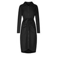 thumbnail image 4 of Oplxuo Womens Sexy Long Sleeve Ruched Shirt Dresses Elegant Tie Front Button Down Business Party Midi Dress, 4 of 5