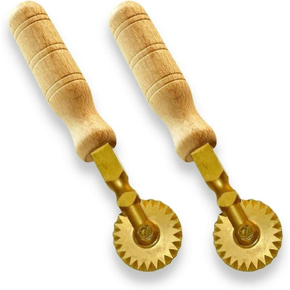 La Gondola Set of 2 Homemade Pasta Cutters - 2 Festooned Wheels | Pasta Making Tools for Home & Business | Brass & Natural Wood | Safe &  Ravioli Cutters Made in Italy