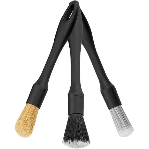 Car Detailing Brush Set - Auto Interior Detail Brush - Natural Boars Hair Detail Brush Auto Ultra-Soft Detail Cleaning Brush Tool for Car Cleaning Vents Dash Wheel (3Pcs)