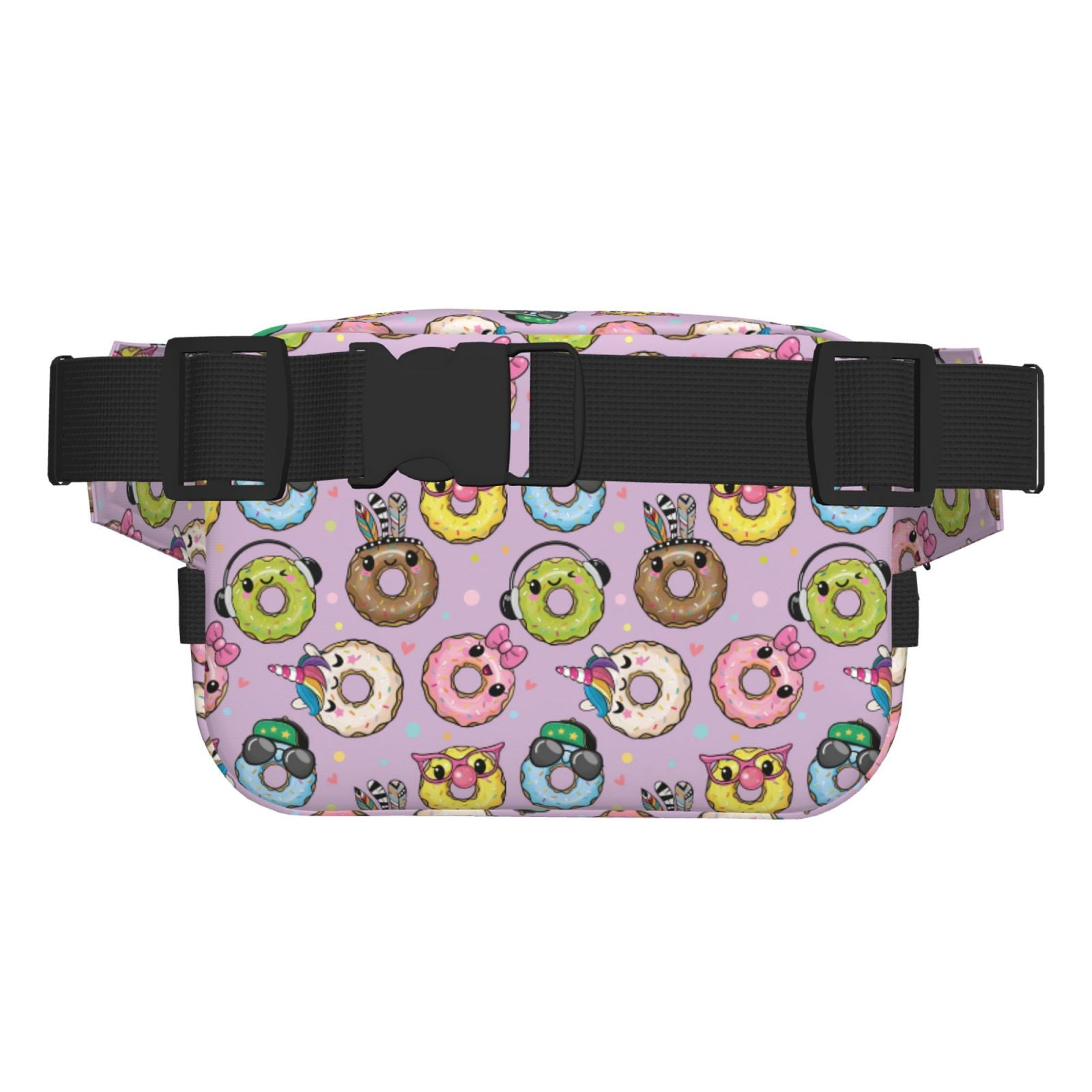 Picia Cute Donuts Print Square Double-Layer Waist Bag Mini Adjustable Waist Belt Bag Exercise Running Travel Hiking