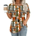 thumbnail image 3 of Women's T-Shirts Summer New Fashion Floral Prints Top Loose Round Neck Chest Pleated Shirts Womens Casual Short Sleeve Blouses Pullover Tops, 3 of 6