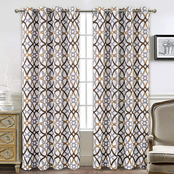 DriftAway Alexander Thermal Blackout Grommet Unlined Window Curtains Spiral Geo Trellis Pattern, 2 Panels, ,52" x 84", Brown
