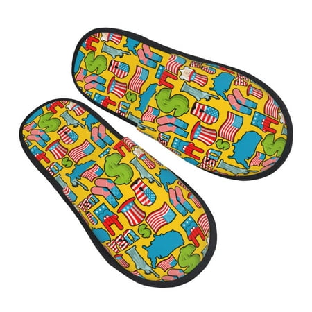 

KLL America Symbols Slippers for Women Men House Slip on Indoor Outdoor Bedroom Furry Fleece Lined Ladies Comfy Anti-Skid Rubber Hard Sole-Large