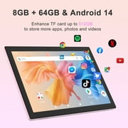 Tablet 10 inch, Newest Android 14 Tablet, 8GB+64GB+1TB Expand, Quad-Core Pink