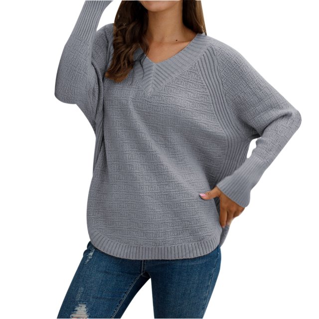 IROINID Women's One-Shoulder Pullover Sweater Solid Color Casual Mid-Length Long Sleeve Top Sweater