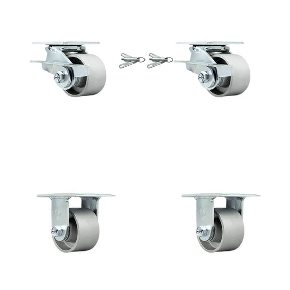 3.25 Inch Semi Steel Caster Set with Ball Bearings 2 Brakes 2 Rigid SCC