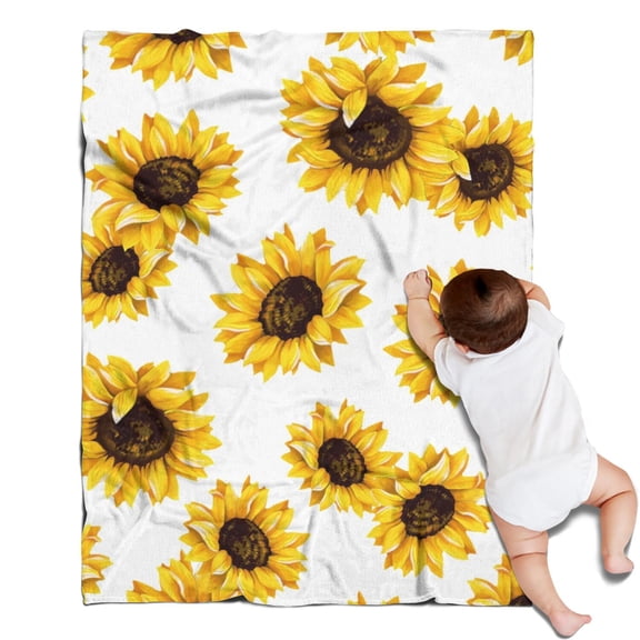 White Big Sunflower Pattern Blanket,Comfortable Soft Flannel Throw Blanket,All Season,Warm Lightweight Blankets for Sofa Bed Couch Living Room Chair,30"x40"