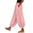 thumbnail image 5 of LEAVINGSUO Women's Cotton Linen Pants Drawstring Elastic Waist Straight Loose Fit Jogger Trousers with Cuffed Hem Pink XL, 5 of 6