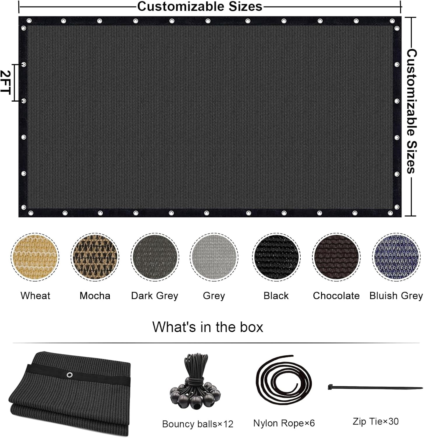 NAWAY 90% Sun Shade Cloth 12'x16' Outdoor Pergola Shade Cover Canopy with Grommets UV Block Privacy Screen for Patio, Backyards, Outdoor, Carport, Garden, Gray